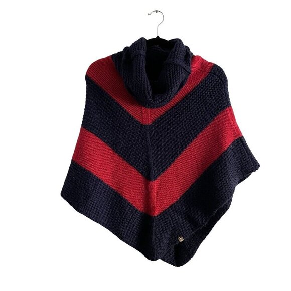 Sperry Topsider Women One Size Navy Blue/Red Large Stripe Cowl Neck Sweater Cape - Picture 1 of 9